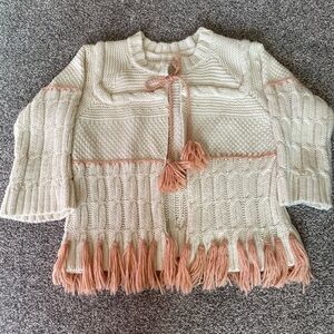 Anthropologie cream and pink cardigan sweater